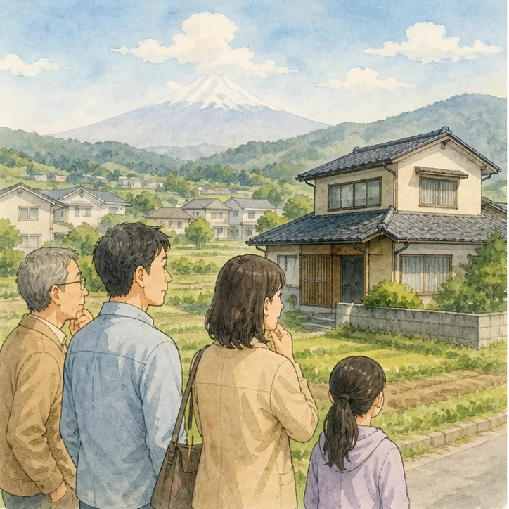 実家の境界標の有無を敷地で確認する場面のイメージ