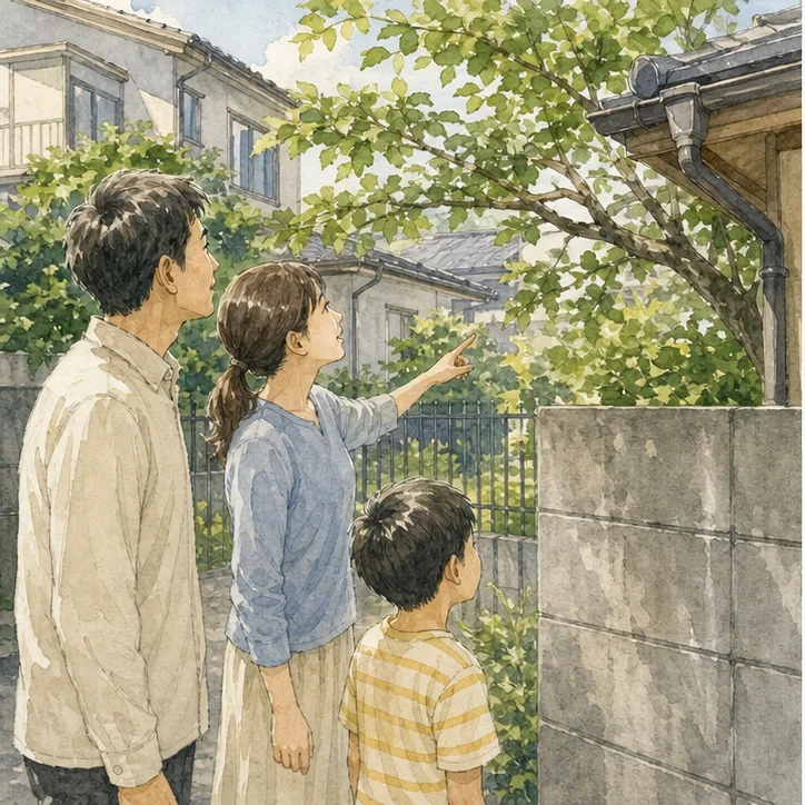 庭木や塀の越境が気になる実家の相談場面1