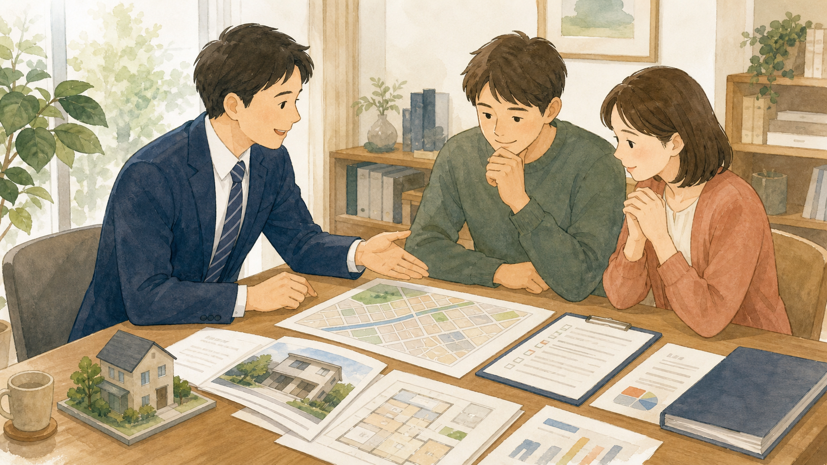 家族と専門家が不動産資料を確認する場面のイメージ